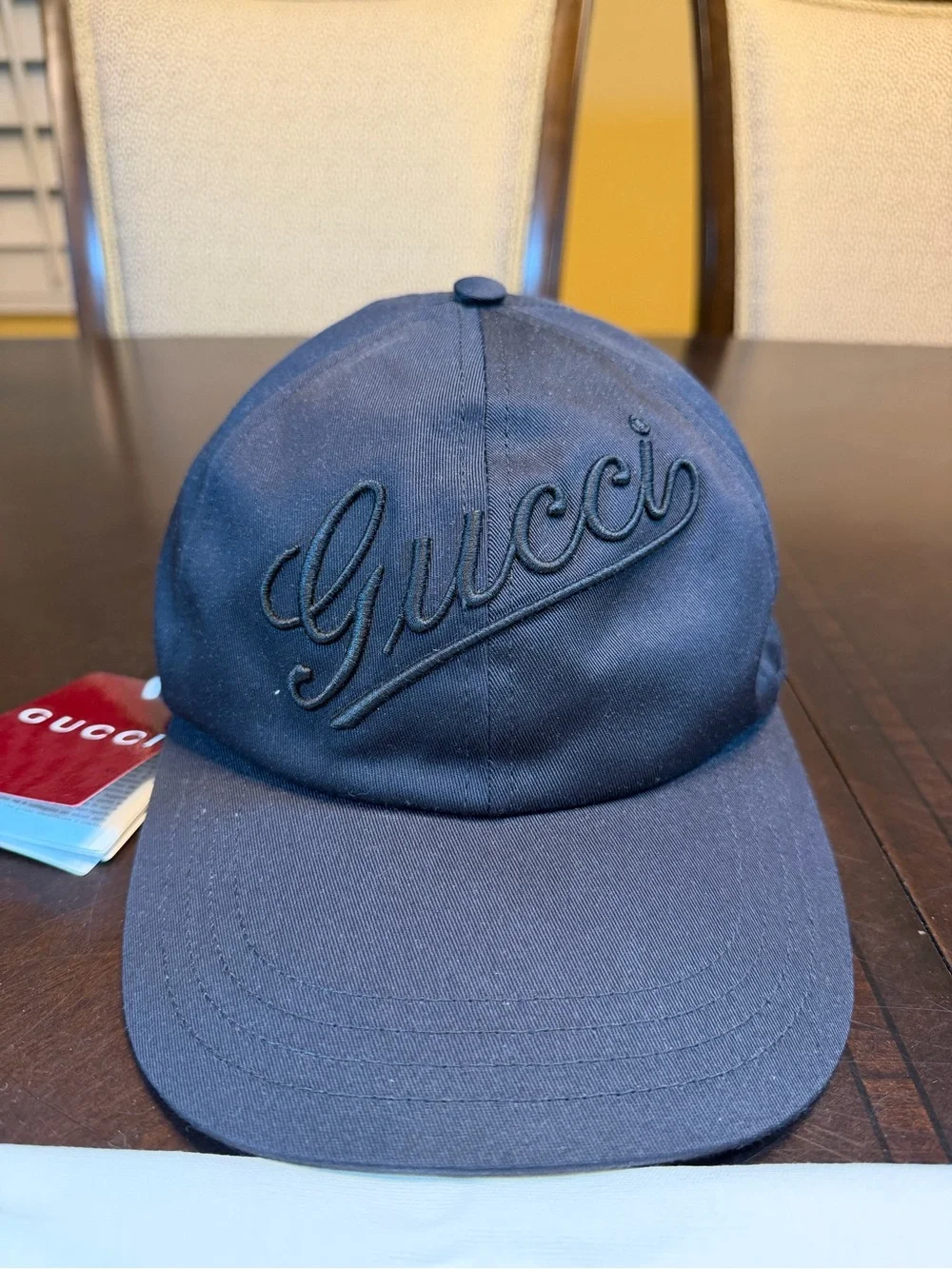 New Authentic Gucci Logo Baseball Hat Black Size L